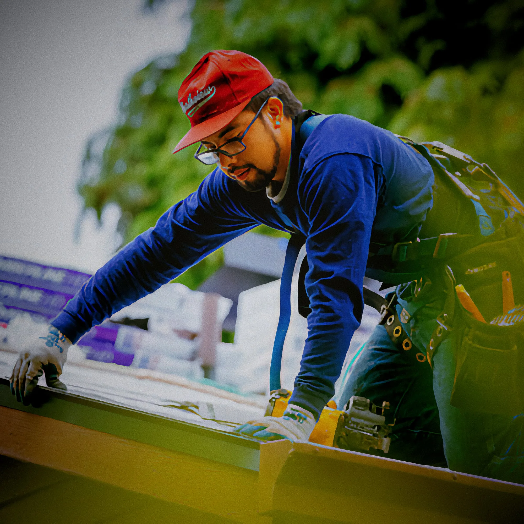Contractor installing a roof